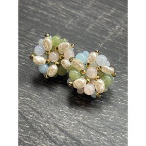 Vintage Pastel Bead Cluster Chunky Earrings Clip On